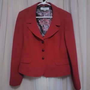 Tahari ASL Cropped Cranberry Red Blazer, Lined, Button Close, sz 14P, like new!